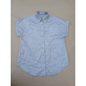 Chigant Ice Blue Button Up Blouse Size S Short Sleeve Top Preppy Corporatecore